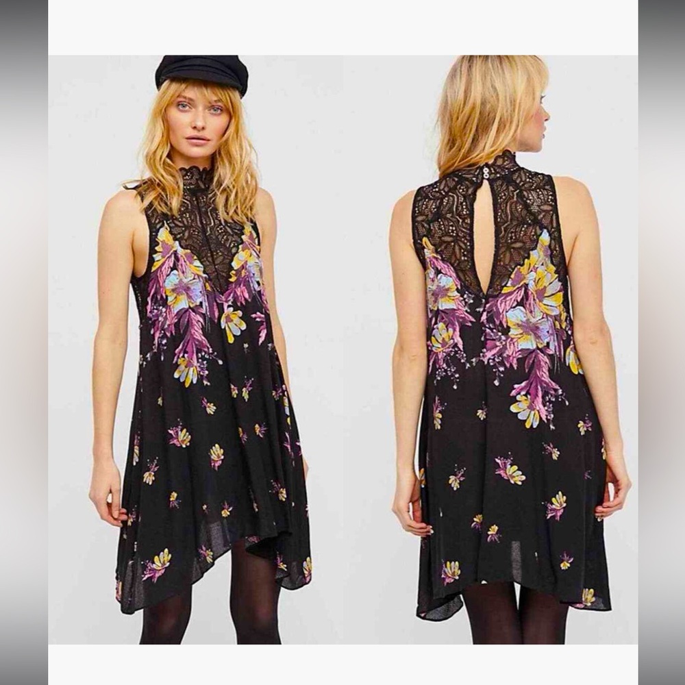 Free People Intimately Marsha Slip Dress lace details and floral Size Small
